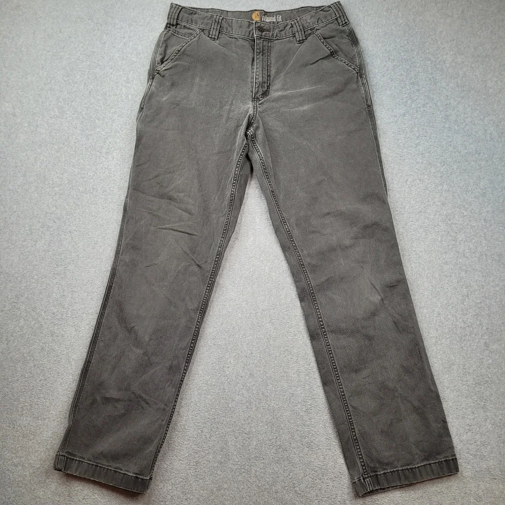 Carhartt Relaxed Fit Pants Mens 33x32 Gray Canvas Carpenter Workwear